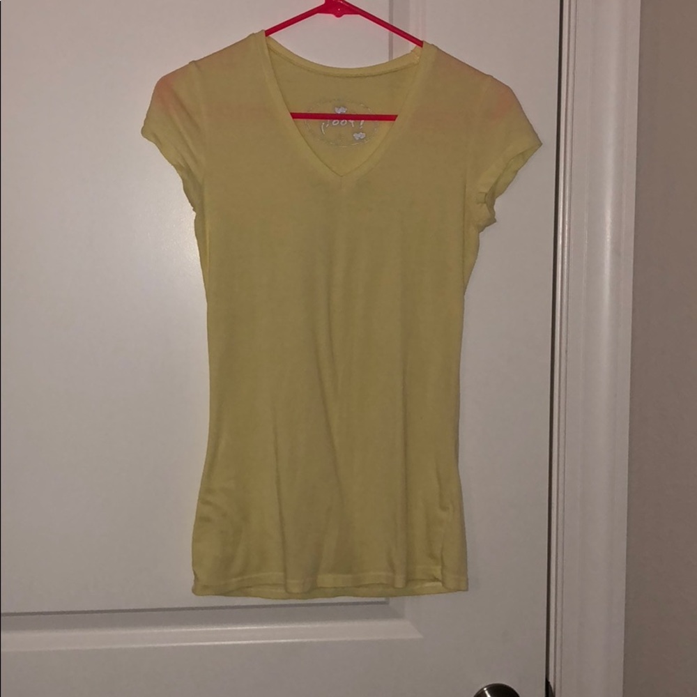 yellow see through v neck shirt